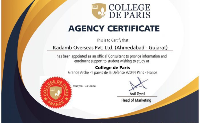 Certificate Kadamb - College De Paris