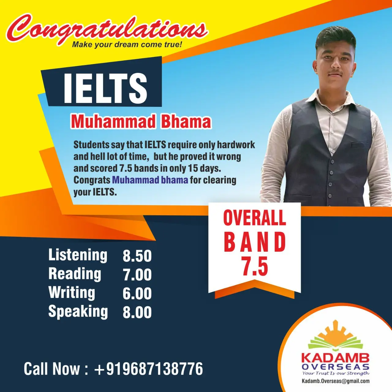 Kadamb Overseas - IELTS 7.5 Band
