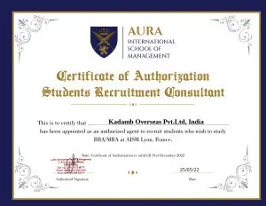 Certificate Kadamb Overseas - Aura International School of Management