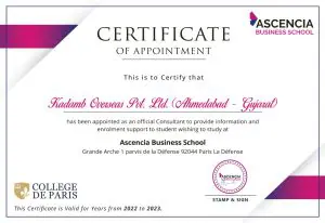 Certificate Kadamb Overseas -ASCENCIA BUSINESS