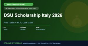 DSU Scholarship Italy 2026 — Free Tuition + Rs 4.7 Lakh Cash Grant for Indian Students